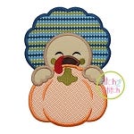 Turkey Boy Pumpkin Peeker Applique | Machine Embroidery Designs by JuJu