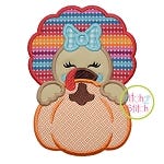 Turkey Girl Pumpkin Peeker Applique | Machine Embroidery Designs by JuJu
