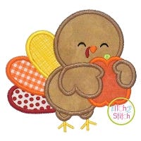 Turkey Hugging Pumpkin Boy Applique | Machine Embroidery Designs by JuJu