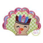 Turkey with Headdress Girl Applique | Machine Embroidery Designs by JuJu