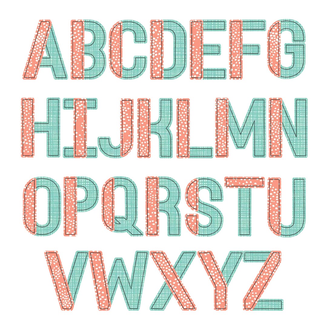 Two Color Block Bean Stitch Applique Alphabet Embroidery Font | Designs by JuJu