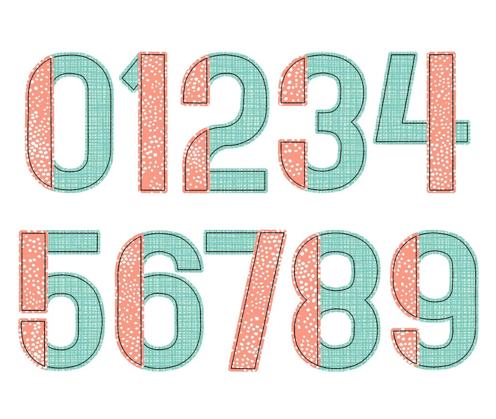 Two Color Block Bean Stitch Applique Numbers Embroidery Font | Designs by JuJu
                            
                            