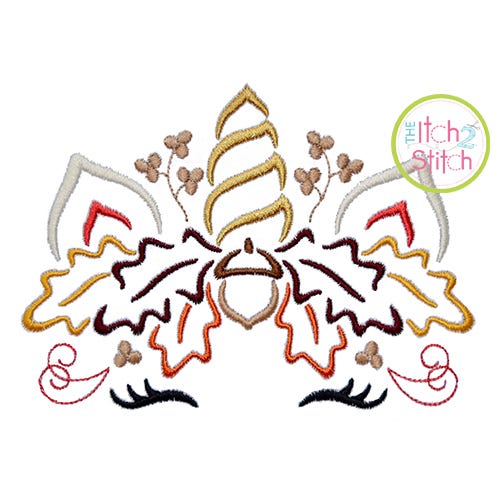 Unicorn Horn Acorn Leaves Embroidery | Machine Embroidery Designs by JuJu