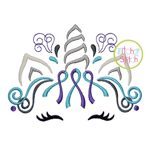 Unicorn Horn Awareness Ribbon 2 Color Embroidery | Machine Embroidery Designs by JuJu