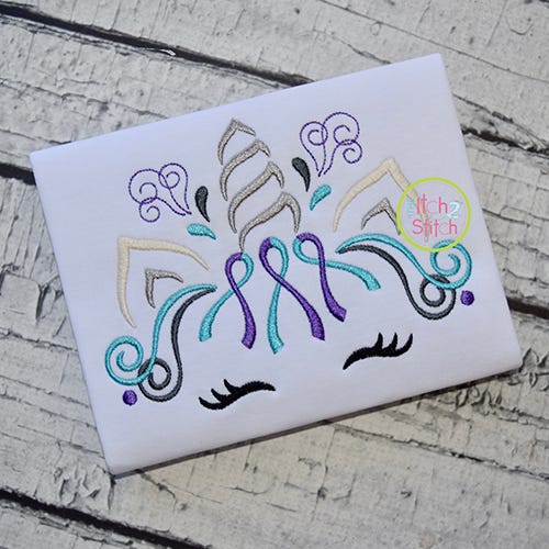 Unicorn Horn Awareness Ribbon 2 Color Embroidery | Machine Embroidery Designs by JuJu
