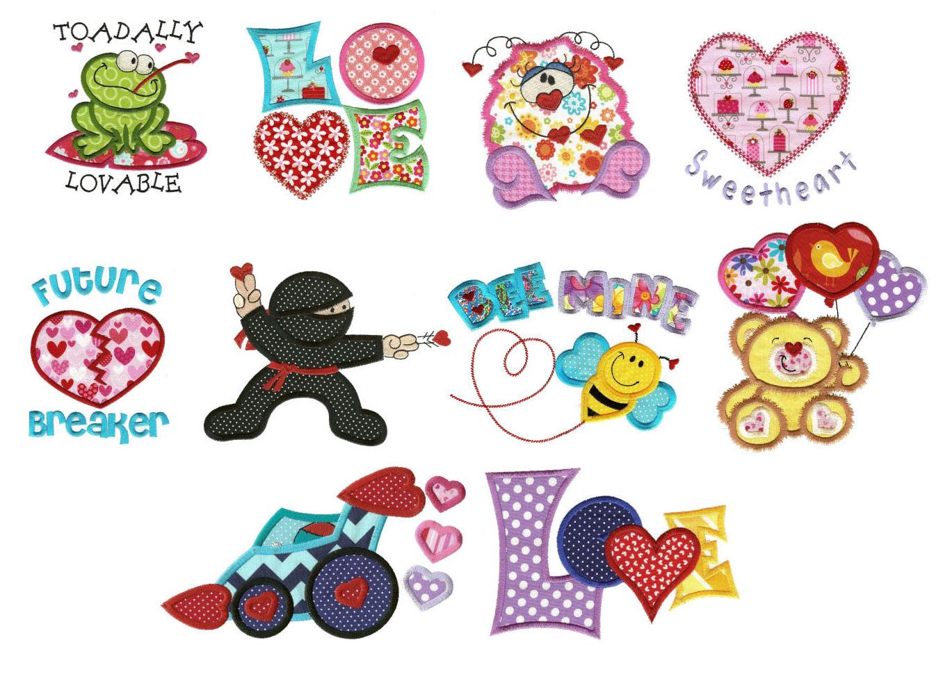 Hearts Aplenty Too Valentine ninja and frog Applique Machine Embroidery Designs by JuJu 