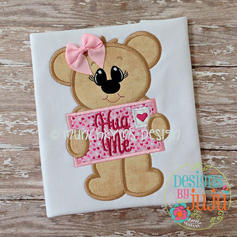 Valentine Letter Bear Girl | Machine Embroidery Designs by JuJu