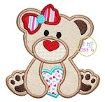 Valentine's Girl Teddy Bear Holding Heart Applique | Designs By JuJu