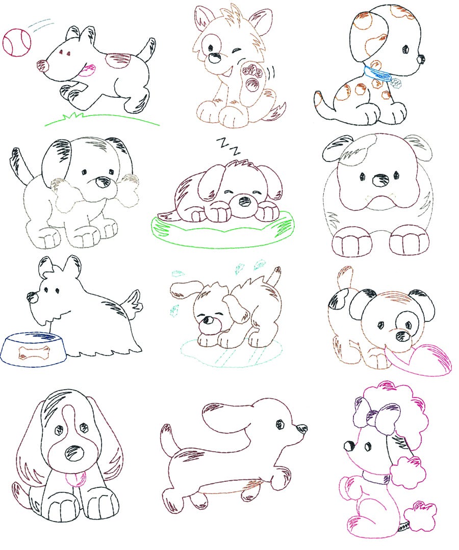 Precious Puppies Vintage Stitch Machine Embroidery Designs by JuJu
