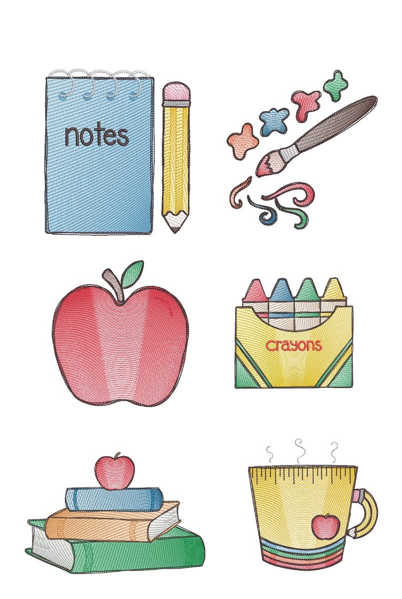 Vintage Sketch Back 2 School Machine Embroidery Designs by JuJu