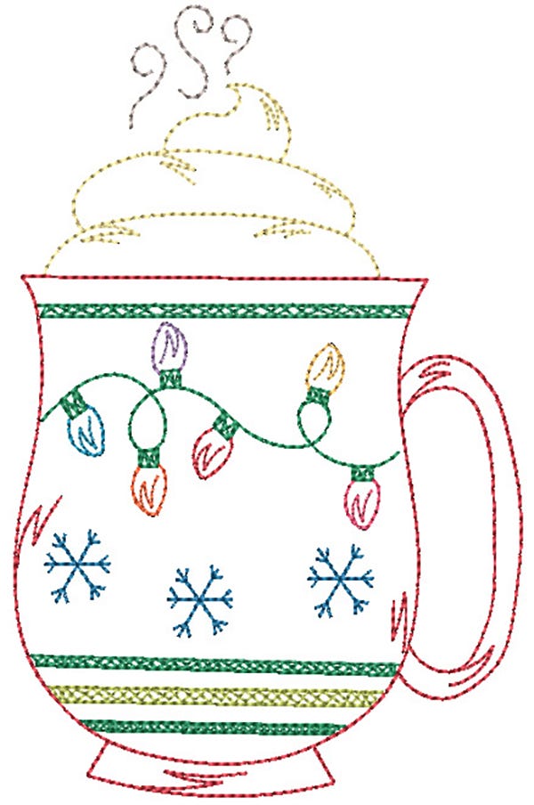 Vintage Stitch Christmas Mugs Machine Embroidery Designs by JuJu