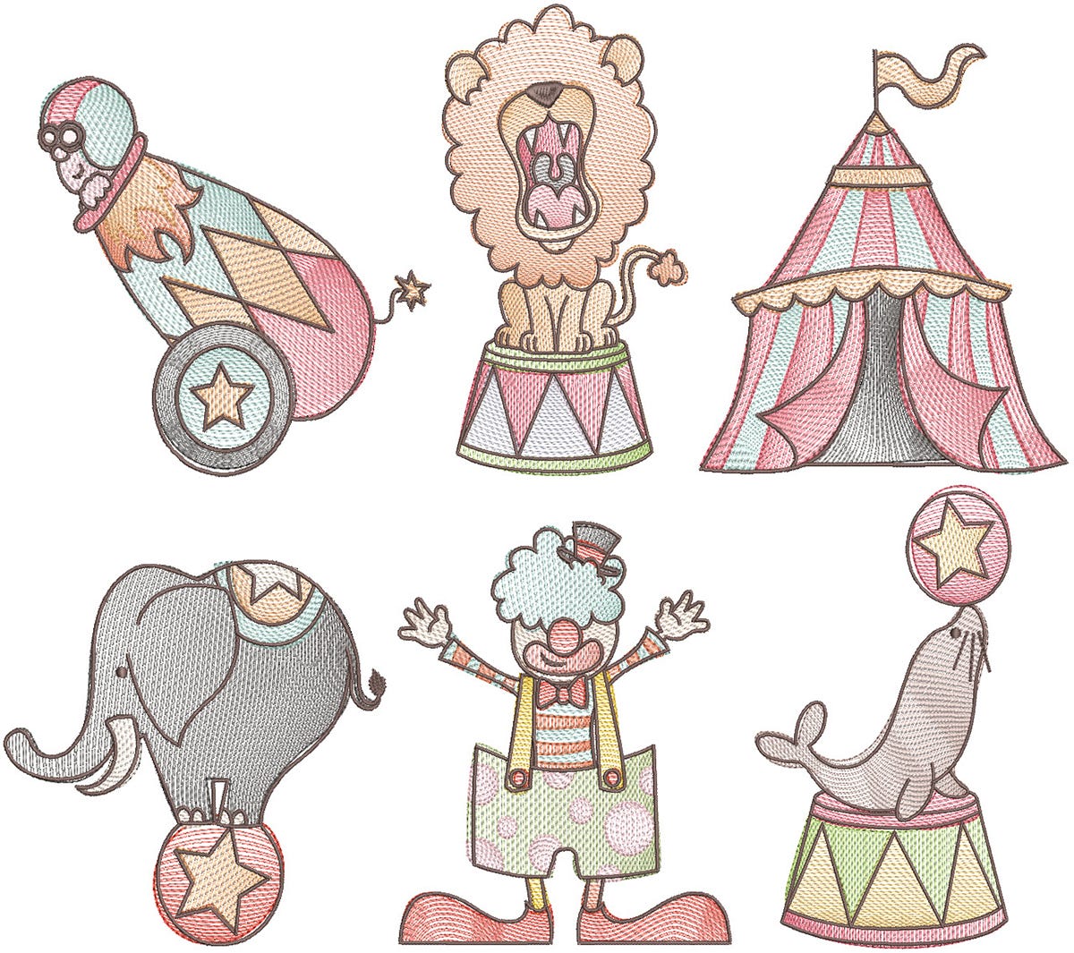 Vintage Sketch Circus Machine Embroidery Designs by JuJu
