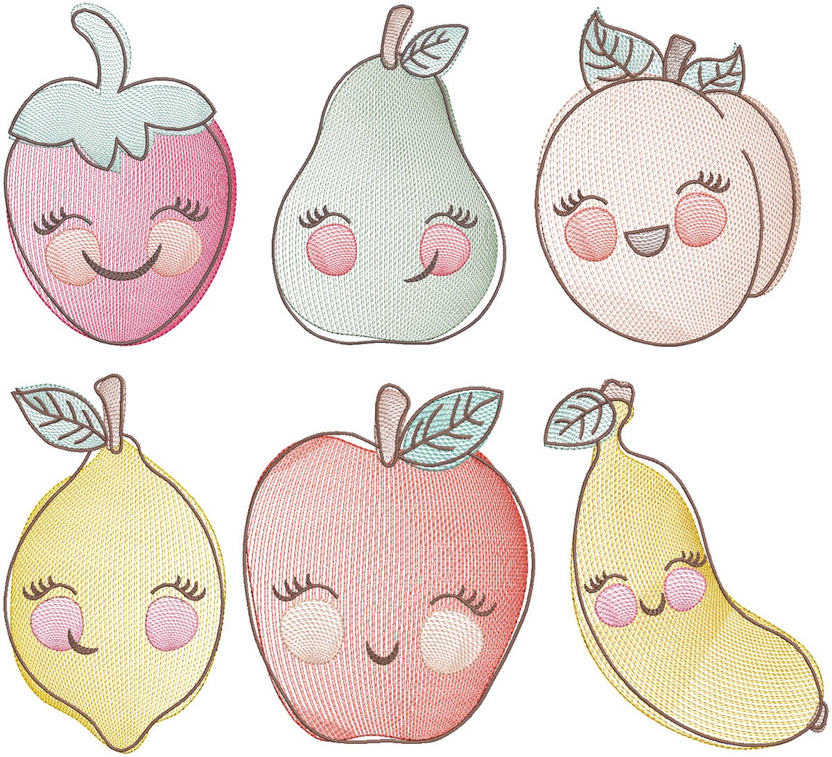 Vintage Sketch Cute Fruit Machine Embroidery Designs by JuJu