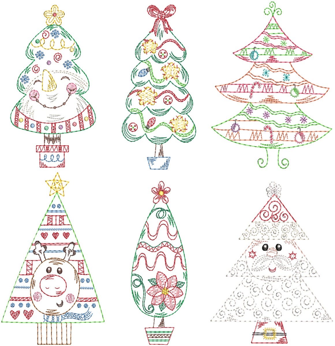 Vintage Stitch Sweet Christmas Trees Machine Embroidery Designs by JuJu