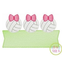 Volleyball Bow Trio Banner Sketch Embroidery Design | Machine Embroidery Designs by JuJu