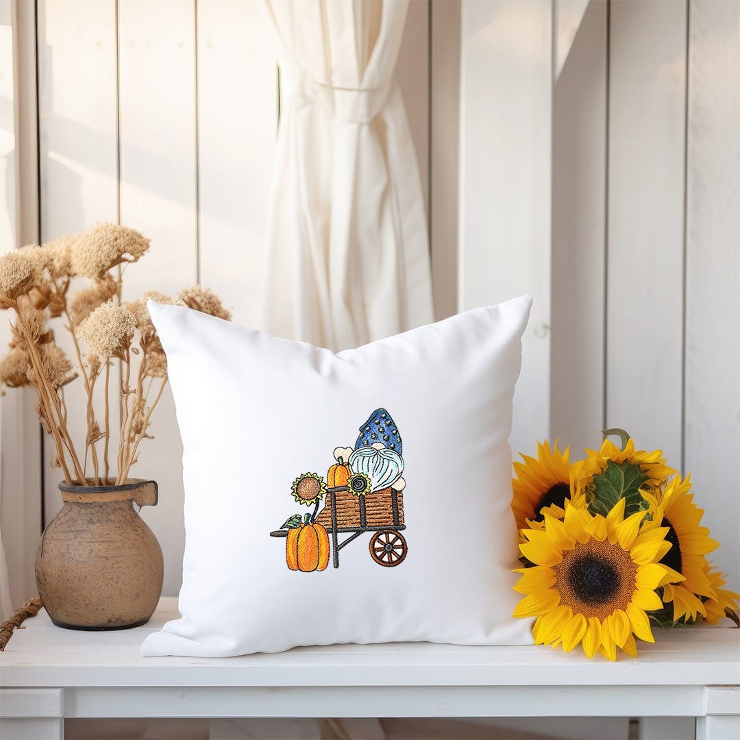 Wagon Pumpkins Gnome | Machine Embroidery Designs by JuJu