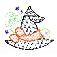 Witch Hat Bow Motif Embroidery | Machine Embroidery Designs by JuJu
