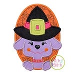 Witch Dog Oval Applique | Machine Embroidery Designs by JuJu