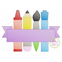 Writing Utensils Banner Sketch Embroidery | Machine Embroidery Designs by JuJu