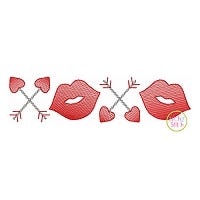 XOXO Arrows and Lips Sketch | Machine Embroidery Designs by JuJu