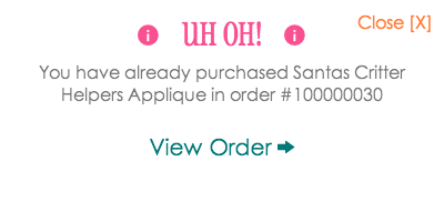 Designs By JuJu item already purchased popup error