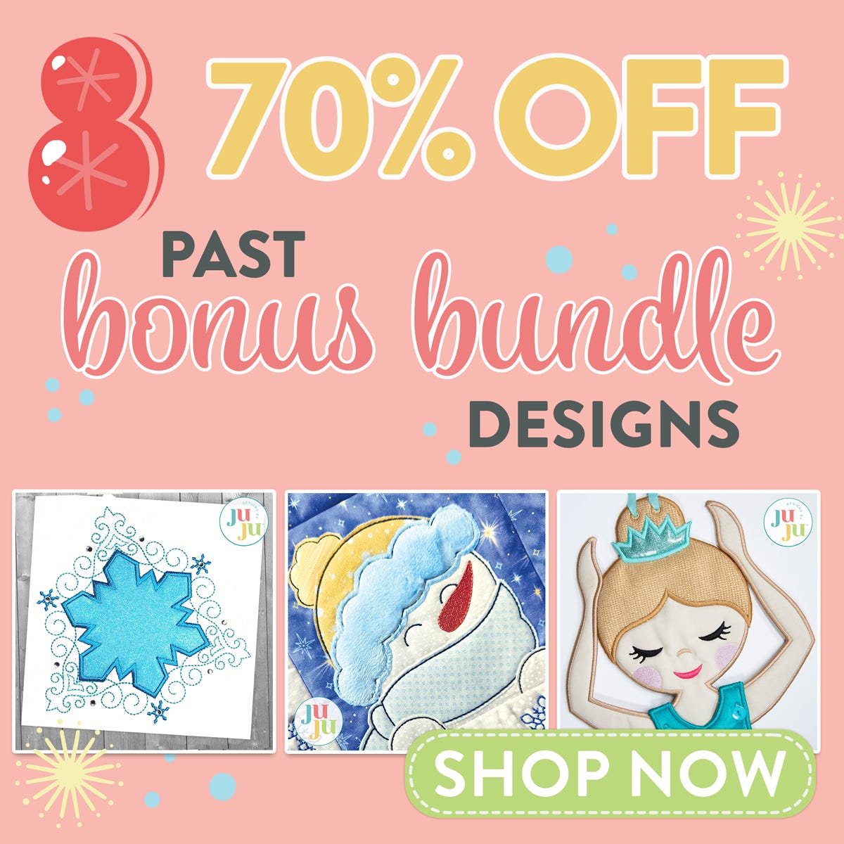 70% Off Past Bonus Bundle Designs. Shop Now