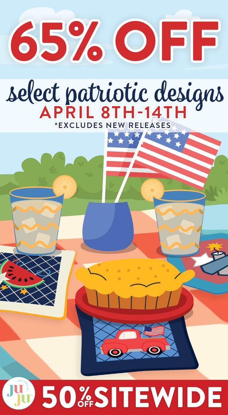 65% OFF Select Patriotic Designs. April 8th-14th *Excludes New Releases. 50% Off Site Wide. Shop Now