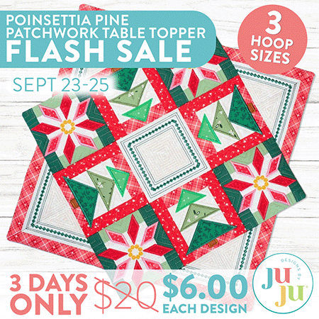 ITH TABLE TOPPER FLASH SALE. 3 Days Only. 5 Designs, $6 Each. September 23 - 25
