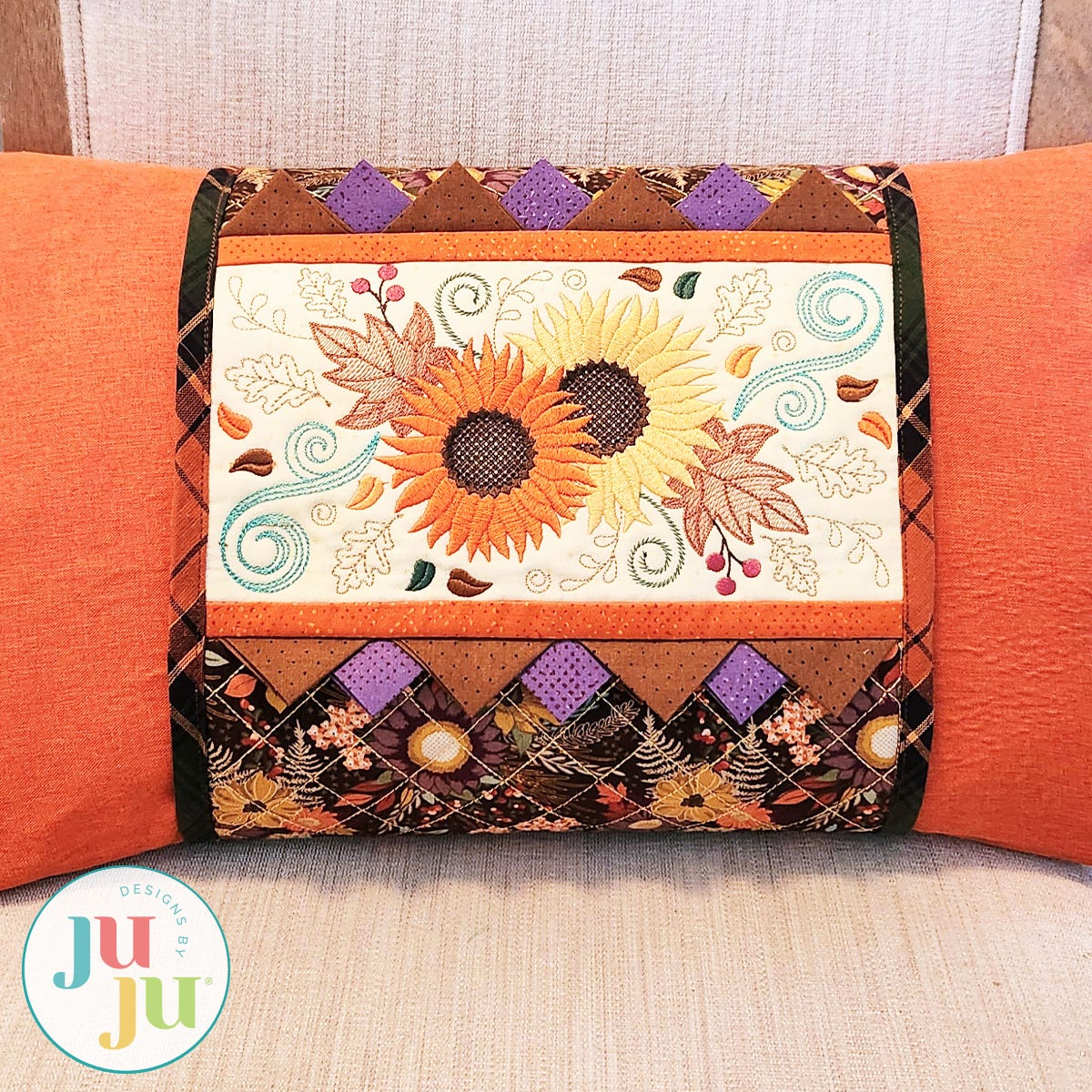 In The Hoop Autumn Floral Pillow Wrap Project