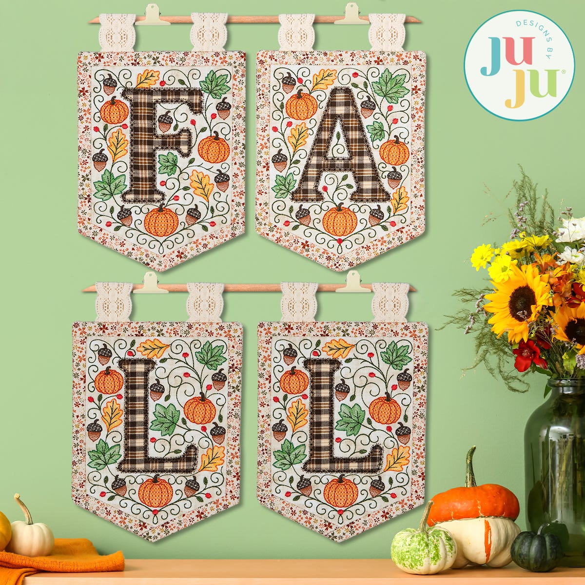 In The Hoop Elegant Autumn FALL Bunting Project