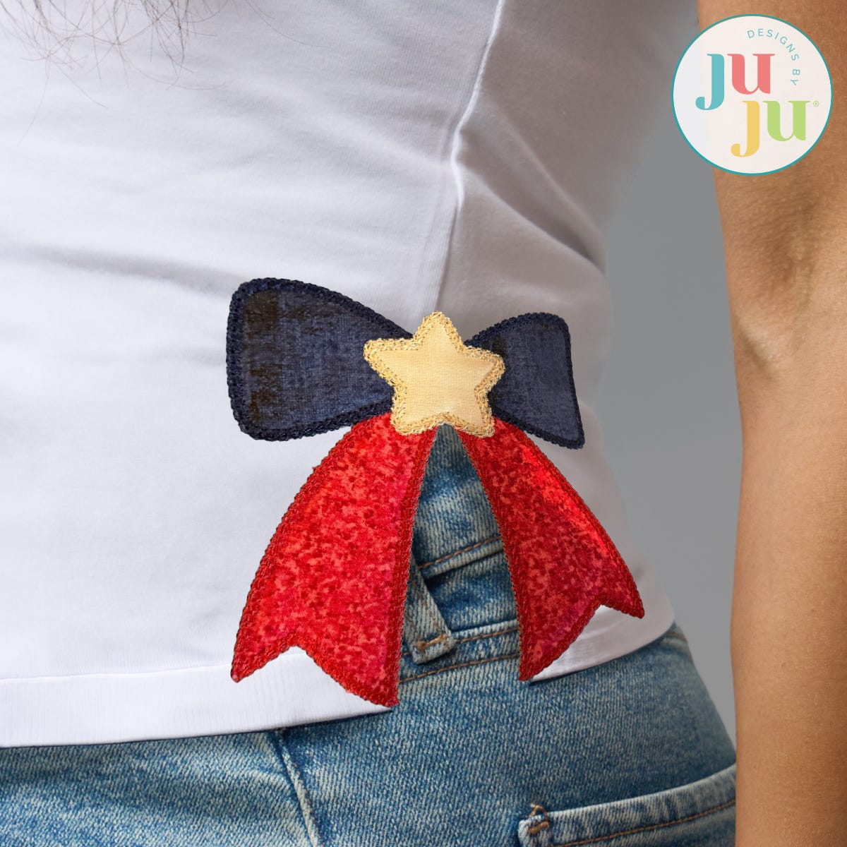 Patriotic Bow Side Seam Cutaway Applique Embroidery Design
