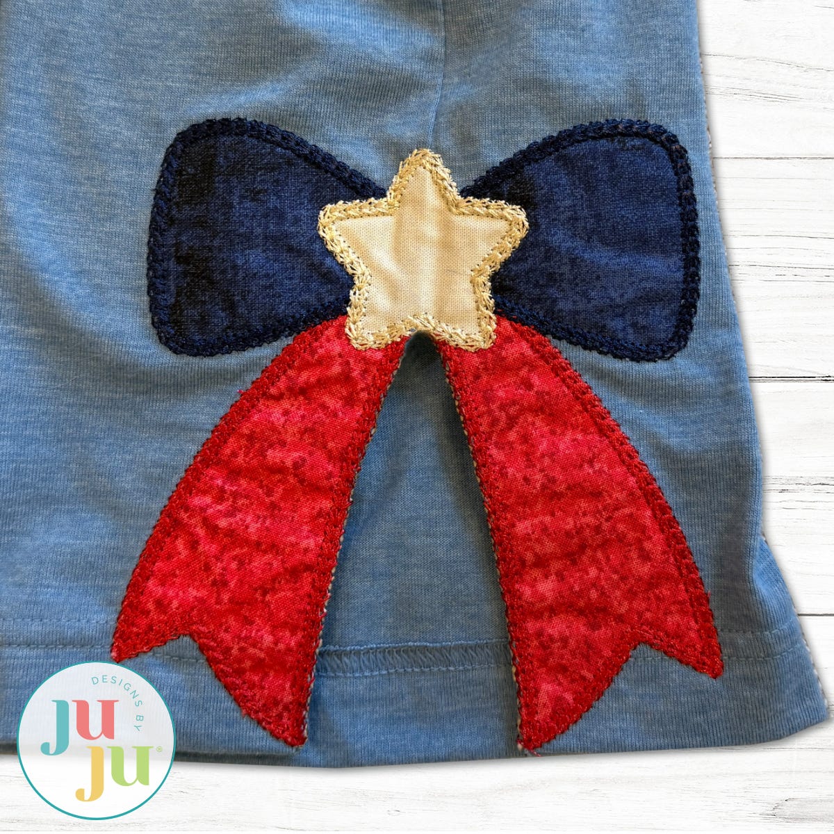 Patriotic Bow Side Seam Cutaway Applique Embroidery Design