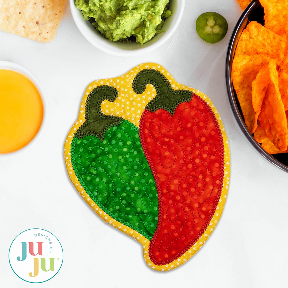 In The Hoop Chili Peppers Mug Rug Project