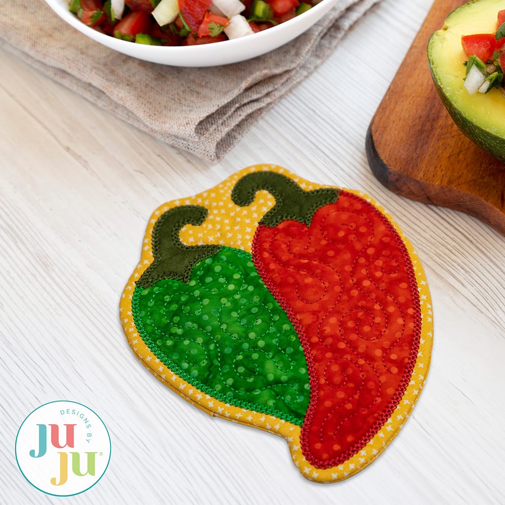 In The Hoop Chili Peppers Mug Rug Project