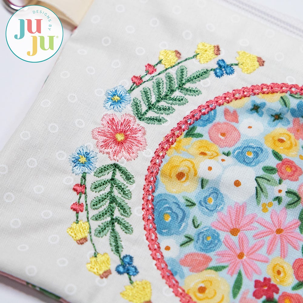 In The Hoop Floral Frame Zipper Bag Project