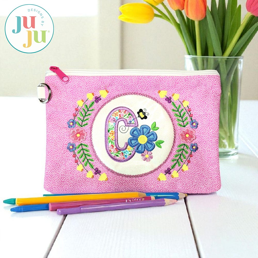 In The Hoop Floral Frame Zipper Bag Project