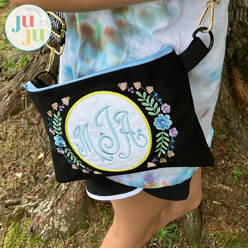 In The Hoop Floral Frame Zipper Bag Project