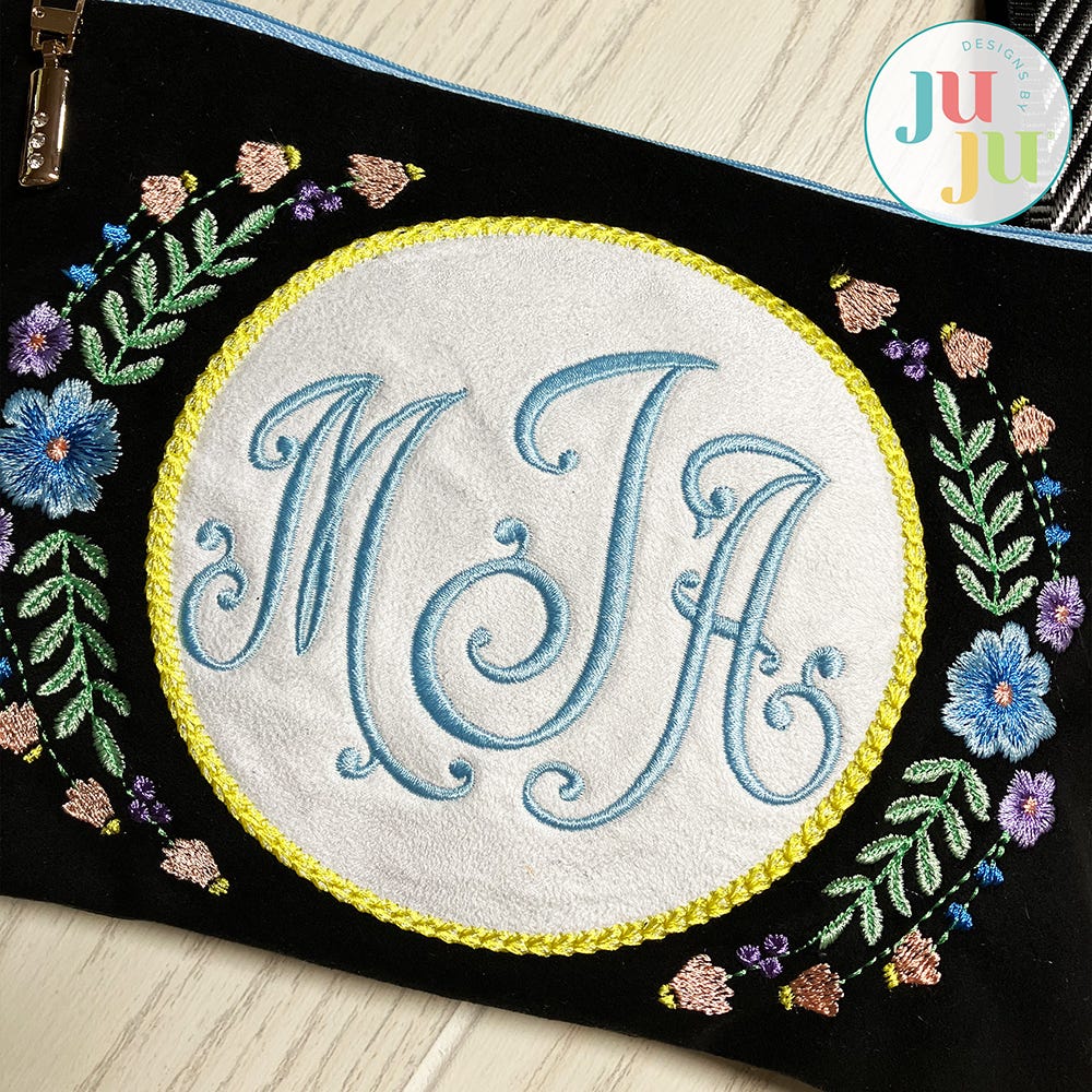 In The Hoop Floral Frame Zipper Bag Project