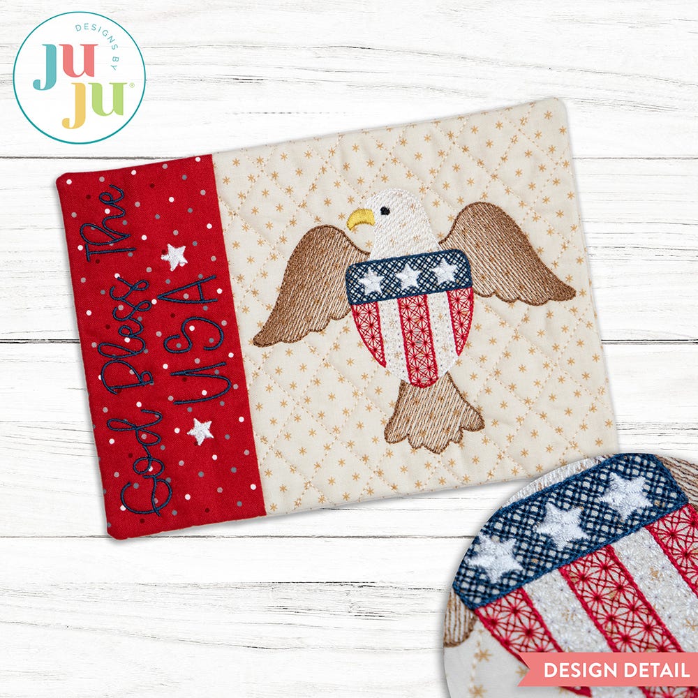 In The Hoop Patriotic Eagle Mug Rug Project