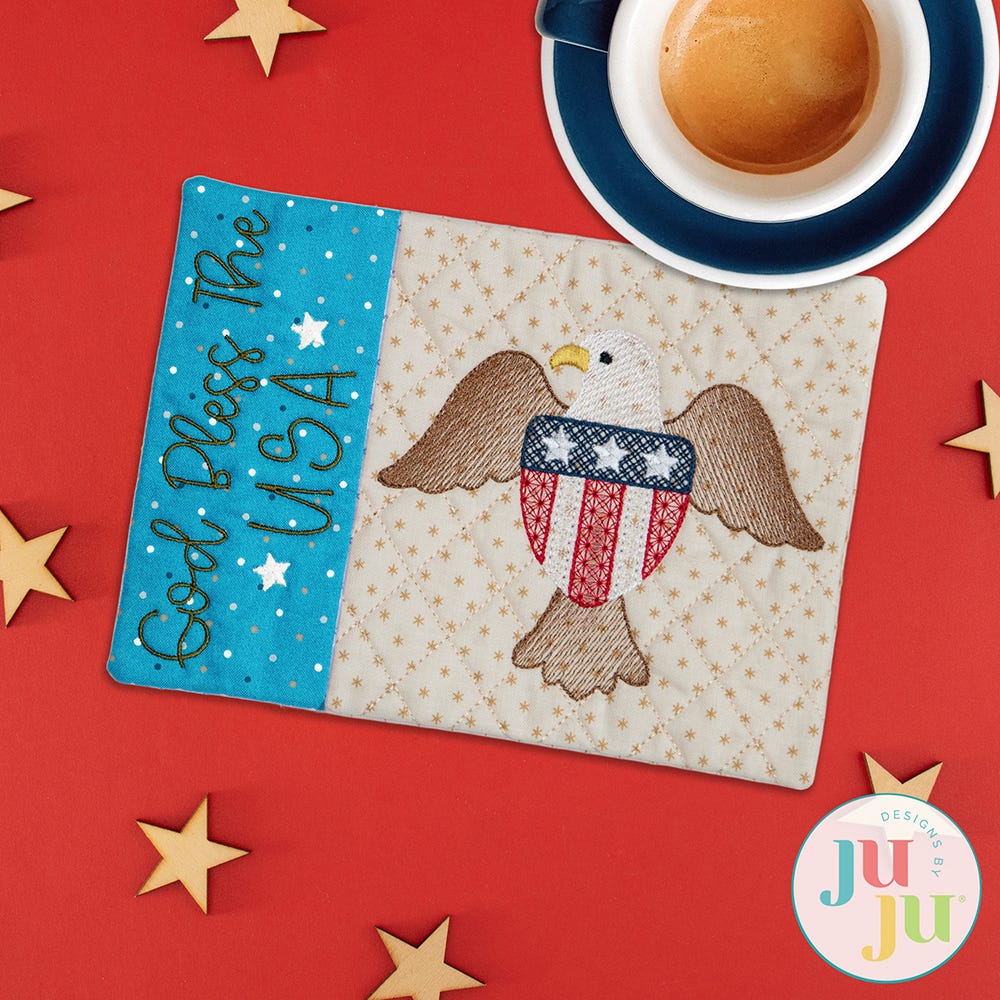 In The Hoop Patriotic Eagle Mug Rug Project