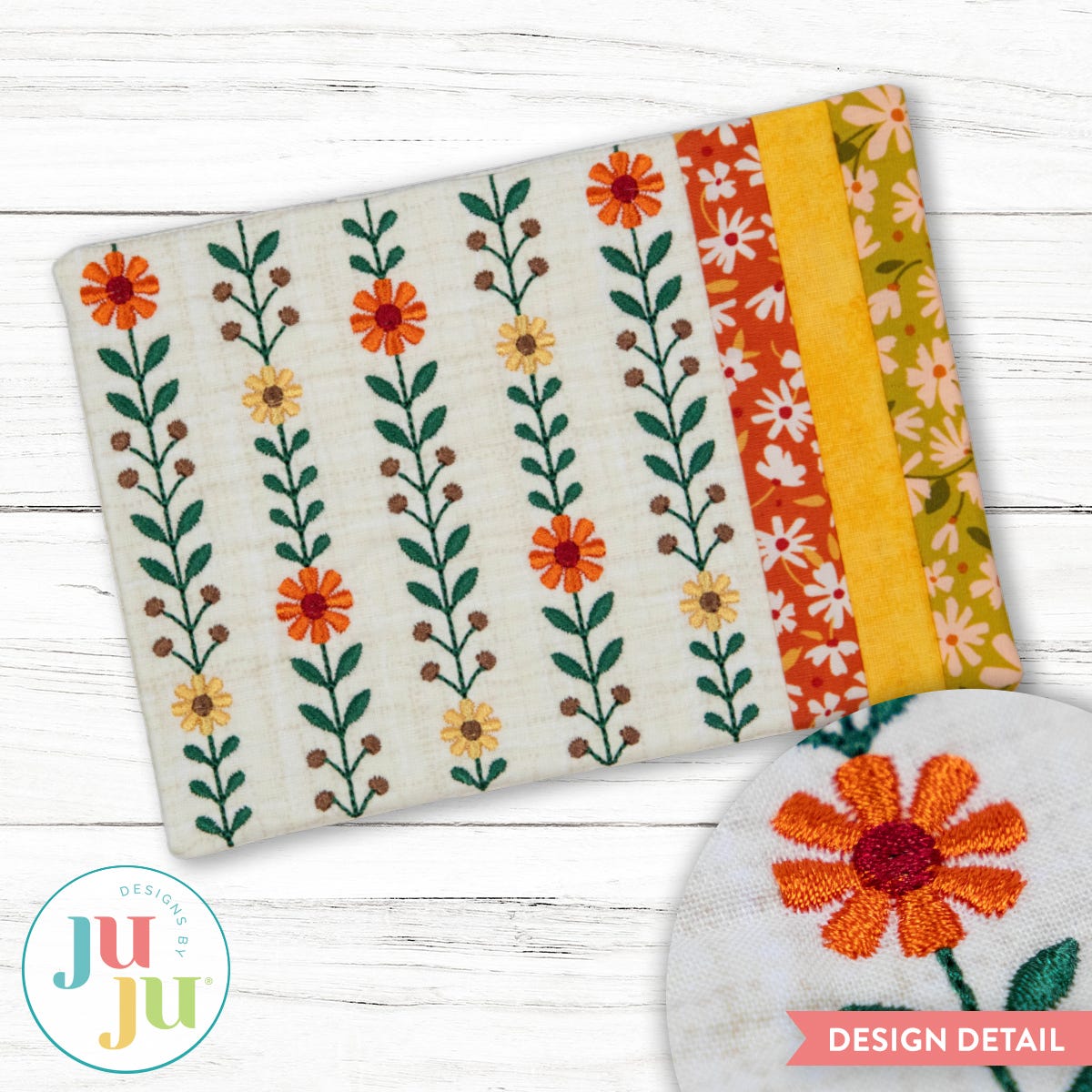 In The Hoop Striped Floral Fall Mug Rug Project