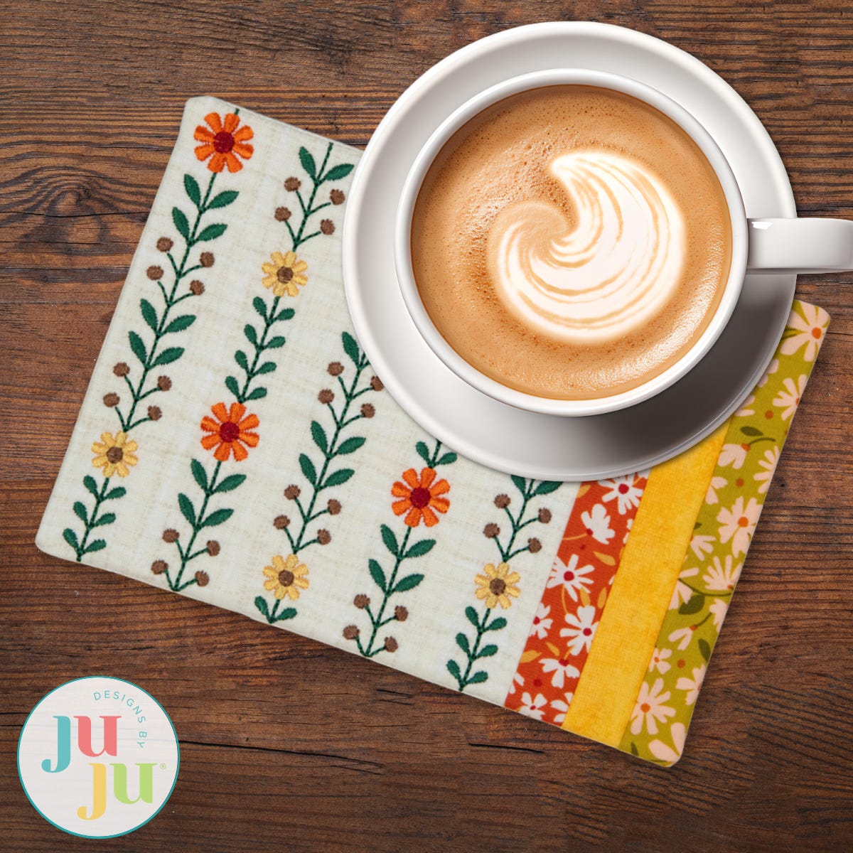 In The Hoop Striped Floral Fall Mug Rug Project