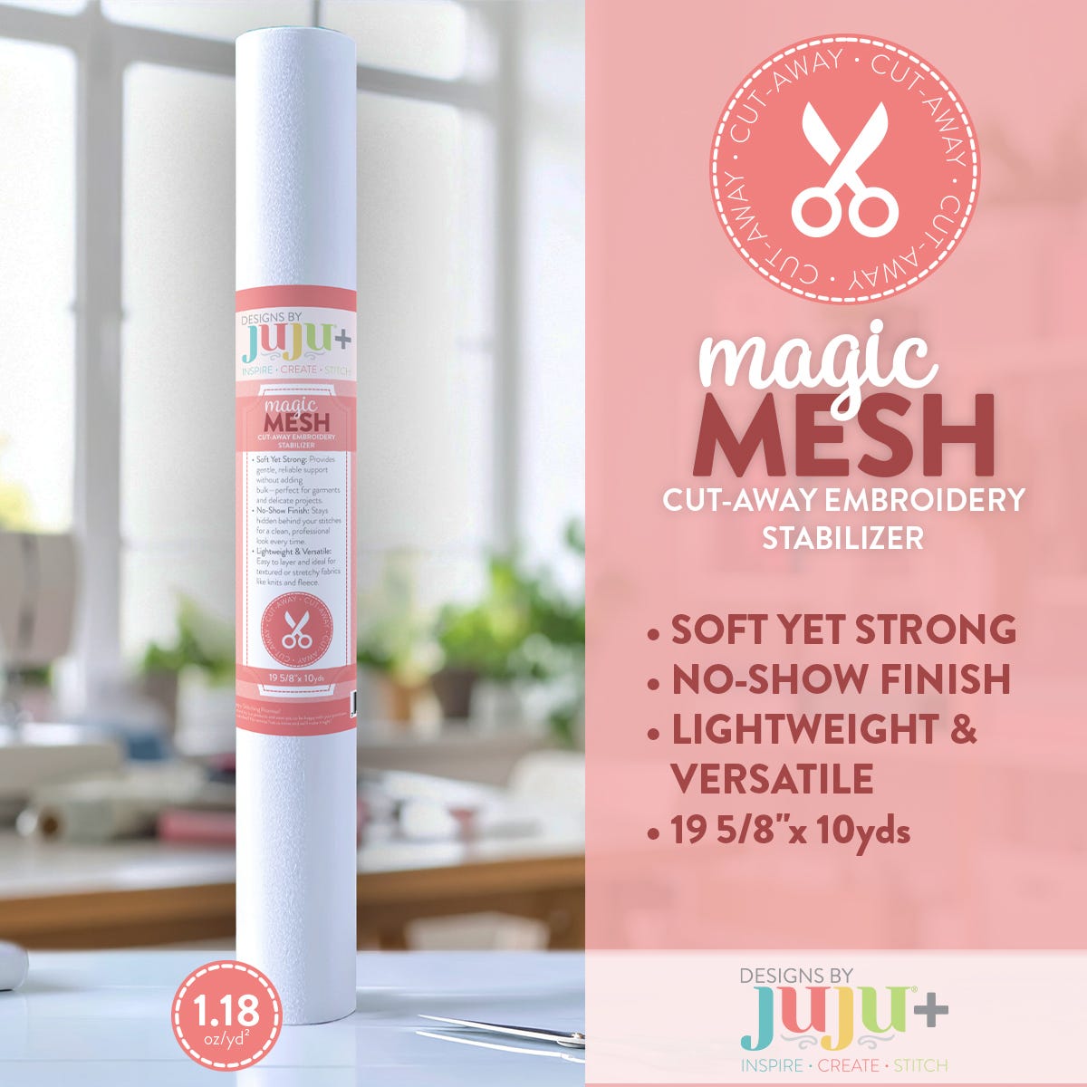 Designs by JuJu+ magicMESH Stabilizer for Embroidery
