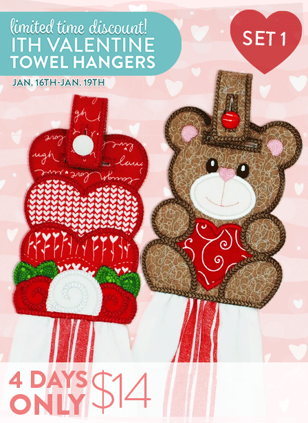 Limited time discount! ITH Valentine Towel Hangers Set 1 and Set 2. Jan. 16th - Jan. 19th. 4 Days Only. $2.99