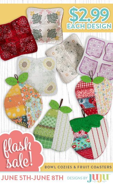 4 Days Only. $2.99 Each Design. Select ITH Mug Rugs. May 29th - June 1st