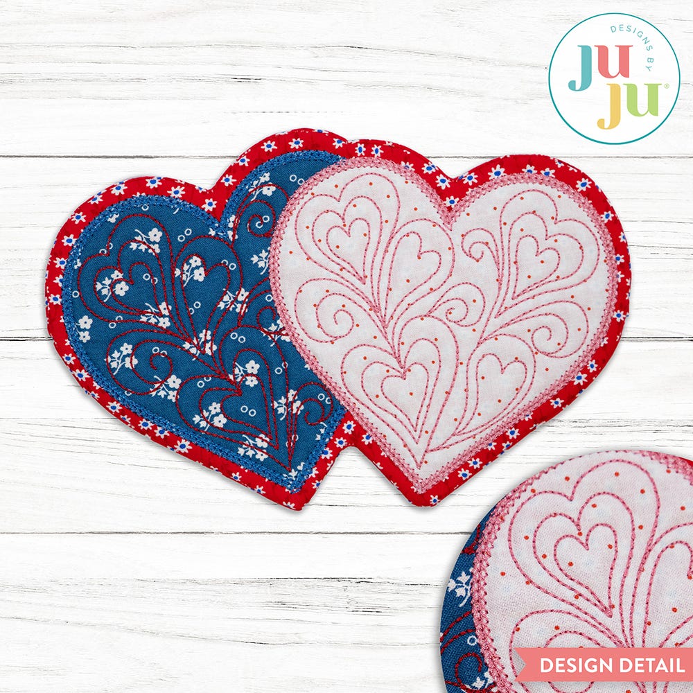 In The Hoop Double Heart Mug Rug Project