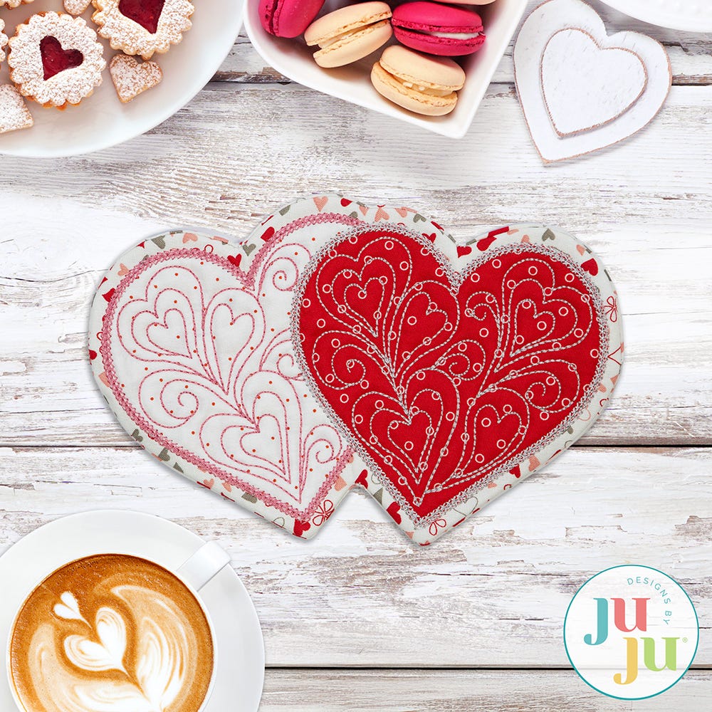 In The Hoop Double Heart Mug Rug Project