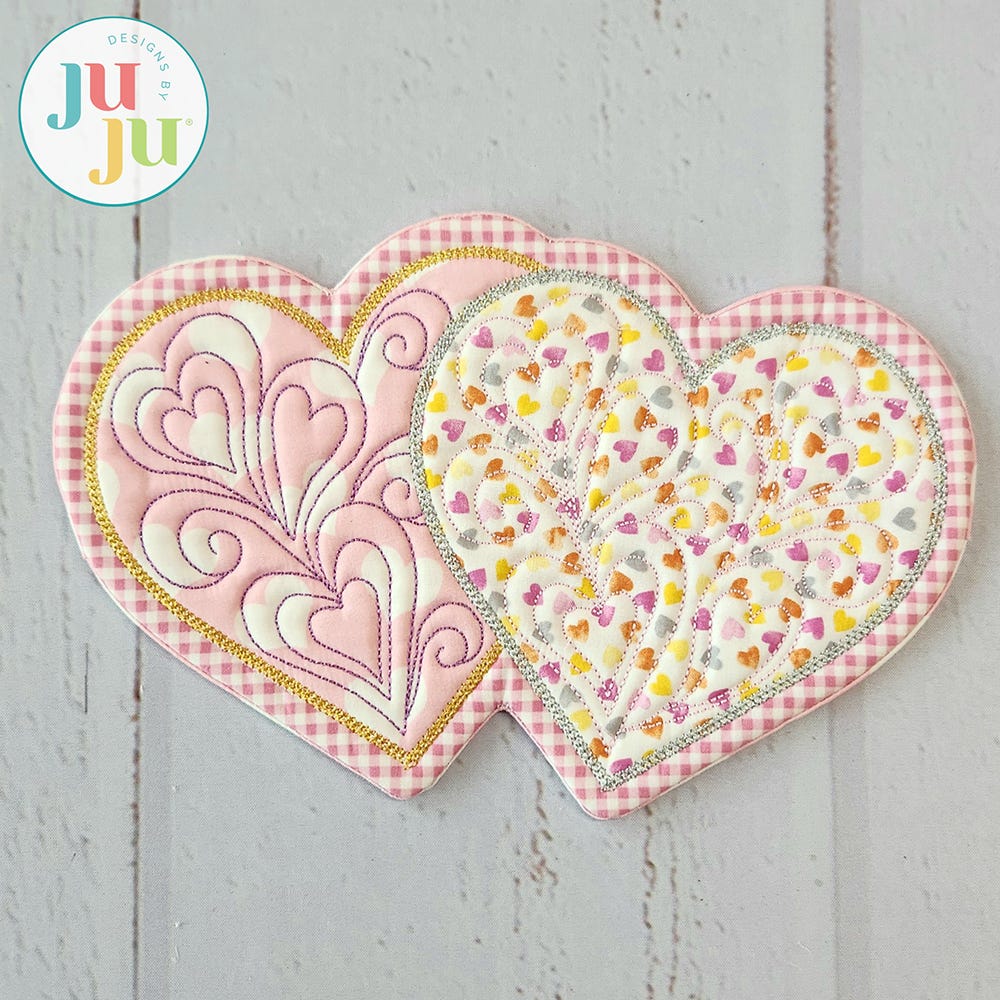 In The Hoop Double Heart Mug Rug Project