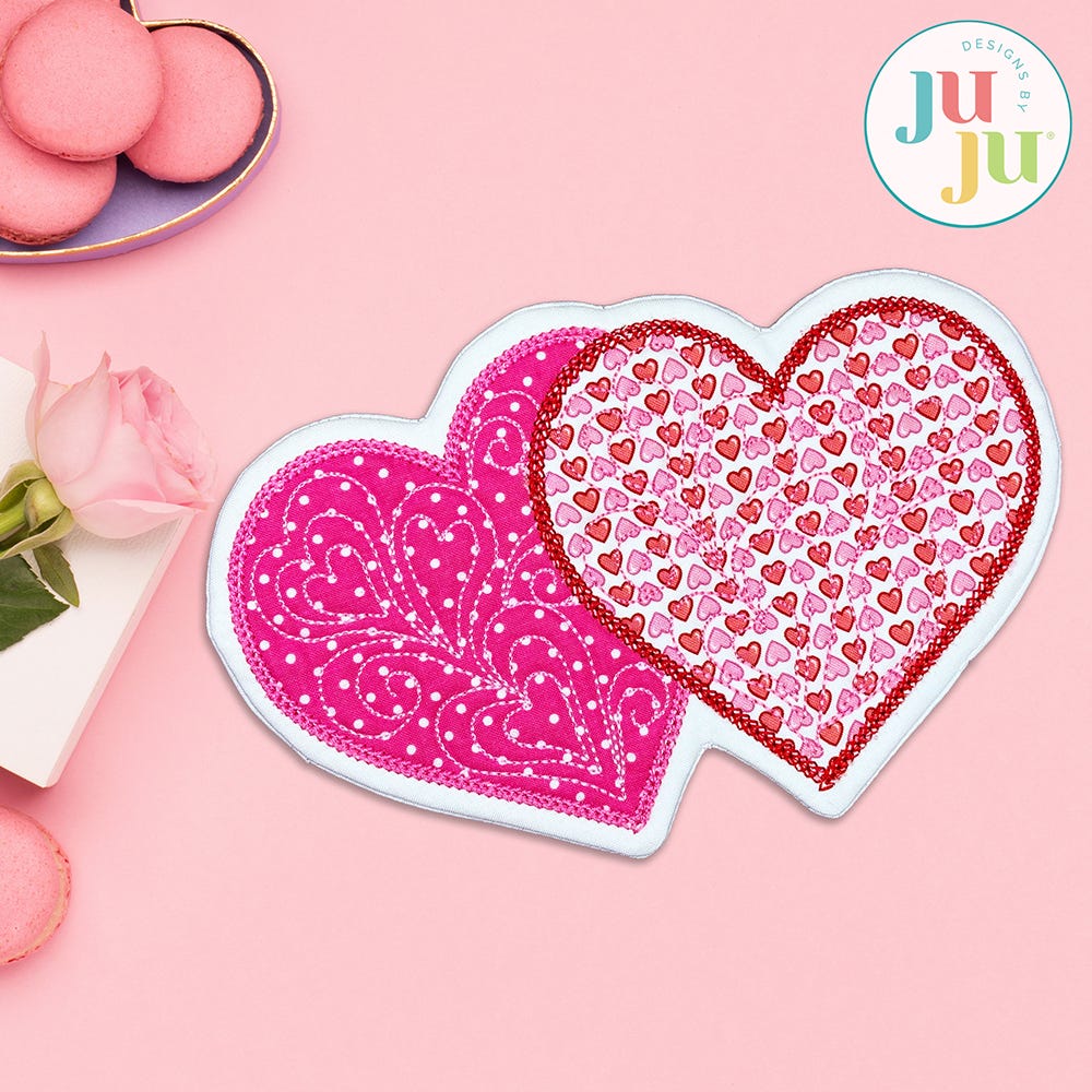 In The Hoop Double Heart Mug Rug Project