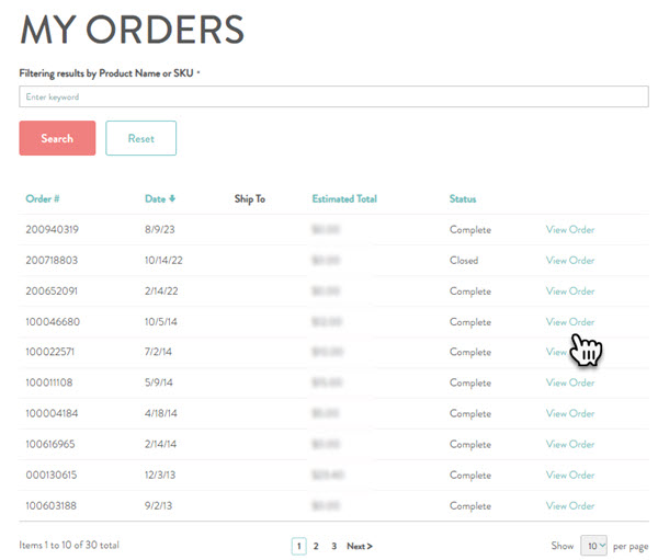 My Orders List